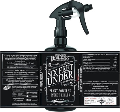 Dr. Killigan's Six Feet Under Plant Powered Insect Killer Spray | Indoor Natural Pest Control | Fleas, Pantry & Clothing Moths, Ants, & Cockroaches | Family Friendly, Pet Safe (24 oz)