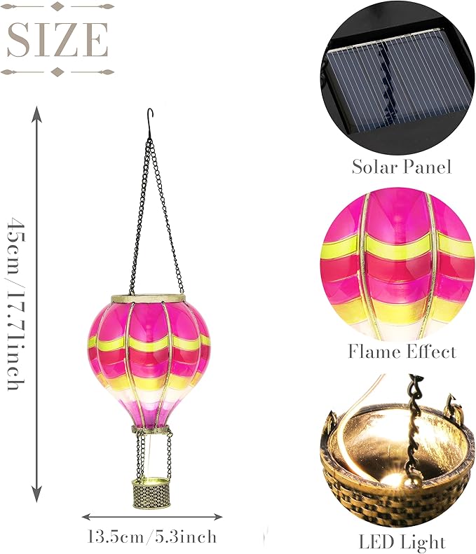 TERESA'S COLLECTIONS Hot Air Balloon Solar Lantern for Valentines Day Garden Decor,Hanging Flickering Flame Outdoor Lights for Trees, Pink Decorations for Party Gift for Mom