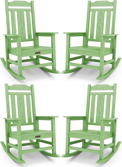 SERWALL Outdoor Rocking Chair Set of 4, Patio Rocking Chairs Set, HDPE Rocking Chair Outdoor for Adults, Heavy Duty Front Porch Rocker, Mint