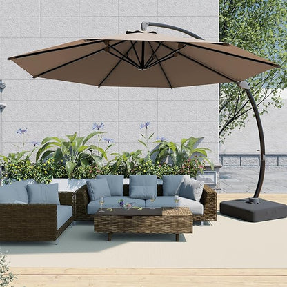 Outdoor Patio Umbrella with Sand Bag Included, 11 FT Deluxe Curvy Cantilever Umbrella Offset Hanging Umbrella with 360° Rotation for Market, Pool, Garden, Backyard, Deck