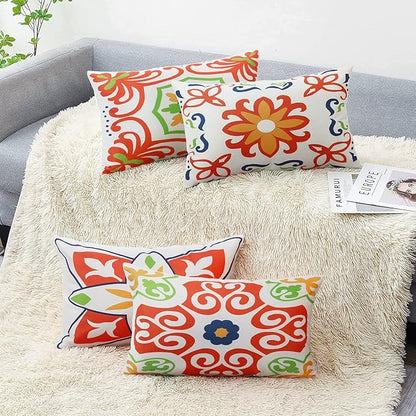 Pyonic Outdoor Waterproof Throw Pillow Covers for Patio Furniture Decorative Boho Pillow Covers 12x20 Floral Printed for Patio Tent Couch Garden Set of 4,Orange