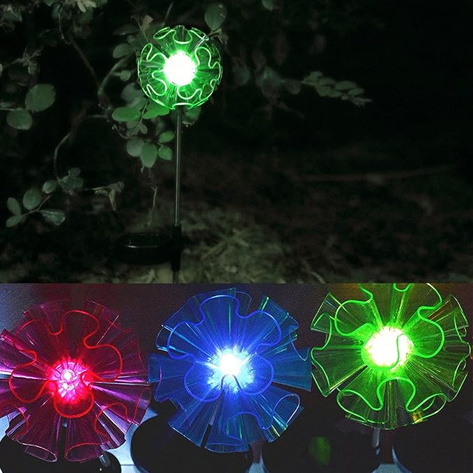 Outdoor Solar Powered LED Garden Light Landscape Lighting Waterproof Multi-color Color Changing Stake Light for Patio Yard Pathway Flowerbed Lawn Christmas Decorations Figurine Dandelion Pack of 2