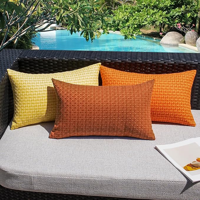 Kevin Textile Fall Outdoor Waterproof Throw Pillow Covers Pack of 2 Farmhouse Decorative Cushion Covers for Garden Patio Tent Balcony Bench Couch Sofa 16x16 Inch, Burnt Orange