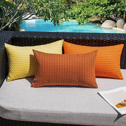 Kevin Textile Fall Outdoor Waterproof Throw Pillow Covers Pack of 2 Farmhouse Decorative Cushion Covers for Garden Patio Tent Balcony Bench Couch Sofa 16x16 Inch, Burnt Orange