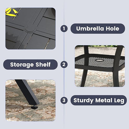 VICLLAX 5 Pieces Outdoor Dining Set, Patio Furniture Set of 4 Patio Swivel Dining Chairs and 40.6" Patio Spliced Round Tabletop with Storage Shelf, Dark Charcoal Chairs & Black Tabletop