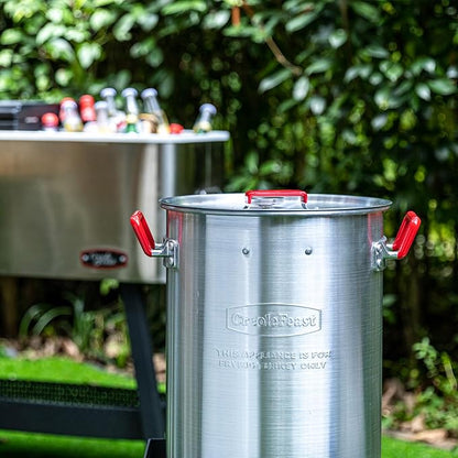 Creole Feast TFP1030 30 Qt. Turkey Fryer and 10 Qt. Fish Fryer Kit with 50,000 BTUs Propane Burner, Outdoor Deep Fryer & Seafood Boiler Steamer for Outdoor Cooking, Silver & Black