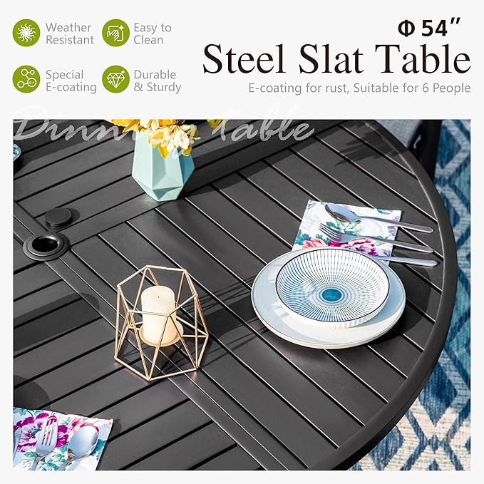Sophia & William Outdoor Dining Set Patio Dining Set for 6 Round Patio Table and Chairs Set 7 Pieces Patio Set with Swivel Patio Chairs 54" Metal Table for Garden Pool All Weather Grey