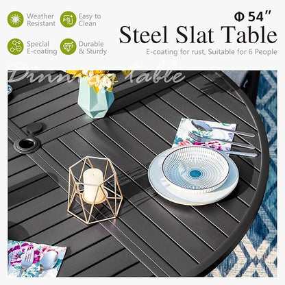 Sophia & William Outdoor Dining Set Patio Dining Set for 6 Round Patio Table and Chairs Set 7 Pieces Patio Set with Swivel Patio Chairs 54" Metal Table for Garden Pool All Weather Blue