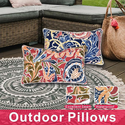 JMGBird Outdoor Lumbar Pillows Set of 2 with PP Cotton Fill for Patio Furniture Decorative Pillows 12x20 Inch