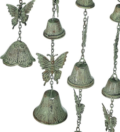 Dragonfly Wind Chimes for Outside, Large Strung Verdigris Windchimes with Wrought Iron Bell for Garden, Patio, Porch Outdoor Decor, Memorial Sympathy