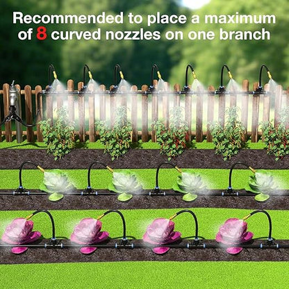 Mixc 50Ft 1/4" Drip Irrigation System,Garden Irrigation Kit with 12pcs Adjustable Copper Nozzles,Automatic Watering System for Outdoor,Raised Bed,Potted Plant,Lawn,Greenhouse Accessories for Yard