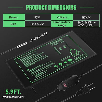 ROCEEI 2 Pack Seedling Heat Mat with Digital Thermostat Controller 10 x 20.75 Inch Waterproof Plant Seedling Heat Mat for Germination, Hydroponics, Brewing, Breeding, Indoor Gardening and Greenhouse