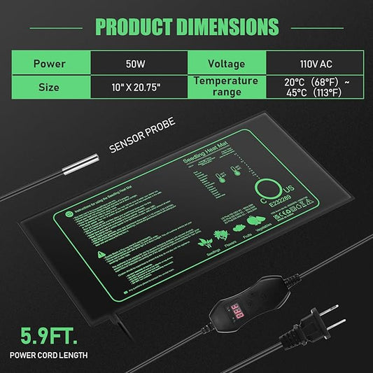 ROCEEI 2 Pack Seedling Heat Mat with Digital Thermostat Controller 10 x 20.75 Inch Waterproof Plant Seedling Heat Mat for Germination, Hydroponics, Brewing, Breeding, Indoor Gardening and Greenhouse