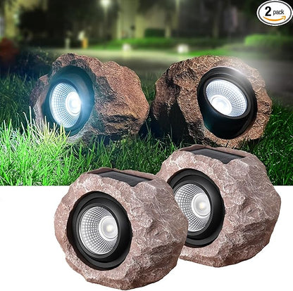Solar Powered Outdoor Lights(2pcs), Solar Rock Lights Super Bright Solar Spot Garden Light, IP65 Waterproof Spotlight Outdoor Rock Light for Garden Yard Walkway Pathway Patio