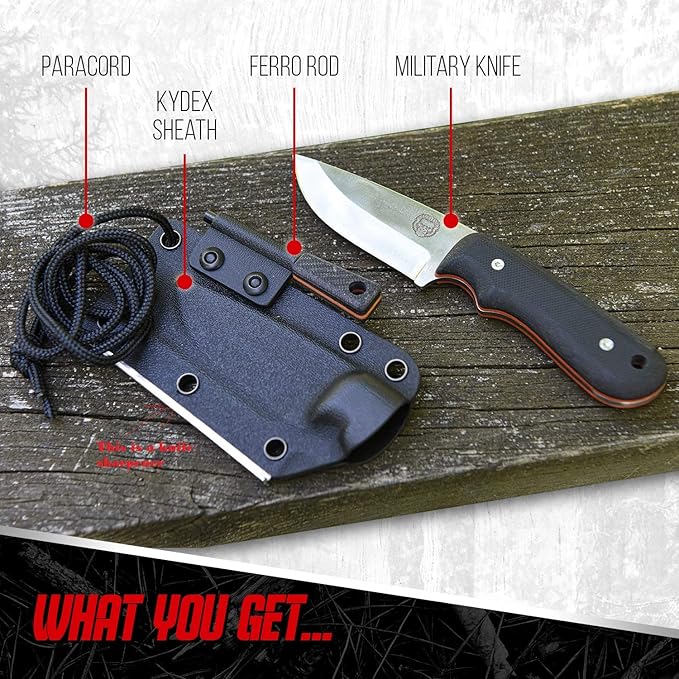 Redline Fixed Blade Hunting Knife with Ferro Rod and Sheath - Perfect for Outdoor Adventures - Holtzman's Gorilla Survival