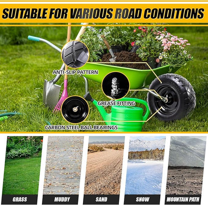 MZREXN 4.80/4.00-8" Flat Free Tire and Wheel, 16" Universal Solid Wheelbarrow Tires, with 5/8" & 3/4" Bearings, 3" Centered Hub for Hand Truck Garden Trailers Utility Cart Yard Wagon (2-PACK, Black)
