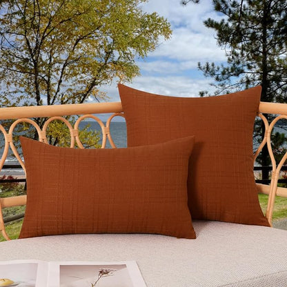 Kevin Textile Pack of 2 Outdoor Waterproof Pillow Covers Checkered Decorative Cushions Sham Throw Pillowcases Shell for Patio Tent Garden Couch Bed Sofa 16x16 Inch Burnt Orange