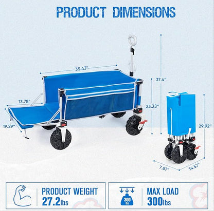 Old Bahama Bay 550lbs Extra Long 49" L Beach Wagon with Big Wheels with Brake for Sand, Collapsible Utility Beach Cart Heavy Duty Folding Wagon,Ideal for Outdoor Sand Camping Garden Pet