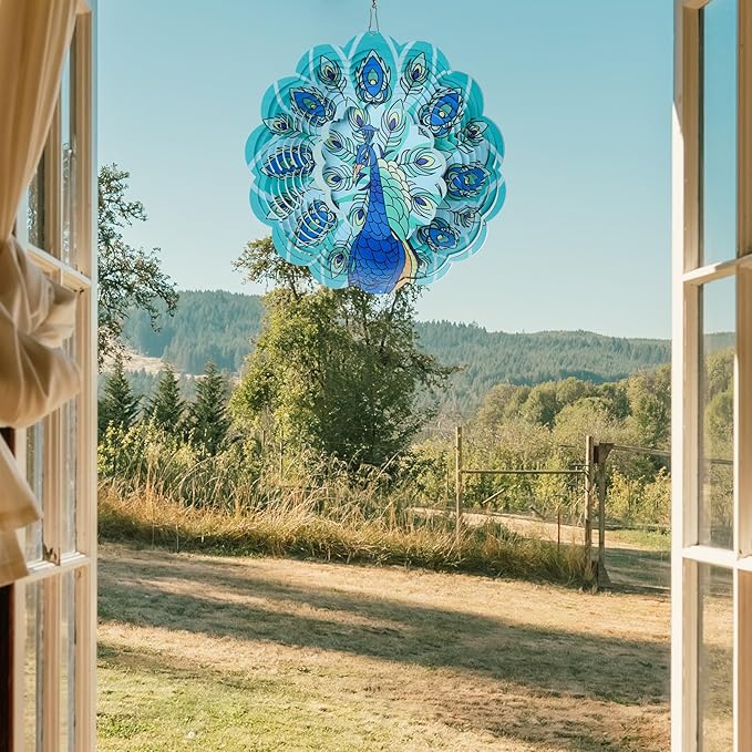 Peacock Wind Spinner Outdoor,12 inch 3D Sublimation Wind Spinners Hanging Wind Spinners Decor for Patios, Lawns, and Balconies
