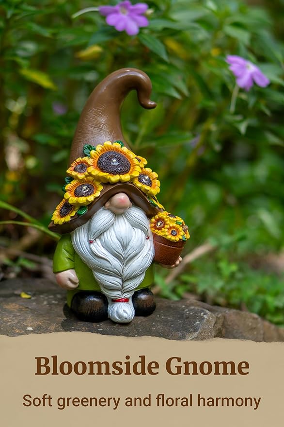 Solar Garden Gnome Statue, 7.67" Tall — Outdoor Resin Garden Statue for Yard, Backyard, Patio, Porch, Lawn; Garden Decor, Gnome Gifts, Birthday Gifts for Women