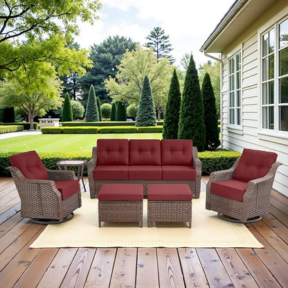 Belord High Back Outdoor Patio Furniture Set - Wicker Outdoor Swivel Rocker Patio Chairs with Sofa and Ottoman, All-Weather Patio Conversation Set for for Patio Deck Backyard