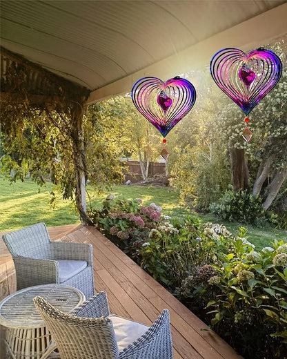 3D Heart Wind Spinner - Flowing Light Effect, Purple-Green Gradient Metal Spinner for Outdoor Garden Decor, Unique Gift for Mom & Women