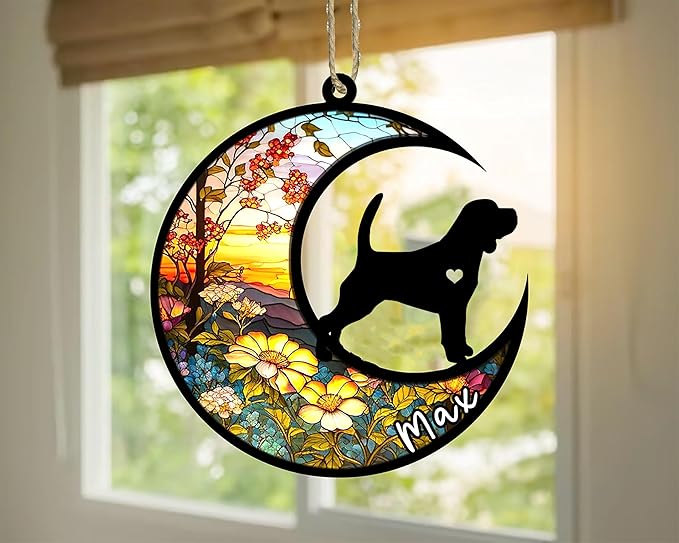 Personalized Dog Memorial, Custom Name Beagle Dog Christmas Ornament with Name, Custom Breeds, Pet Loss Light Catcher, Gifts for Lovers Loss of Pet Sympathy on Mothers Day Christmas