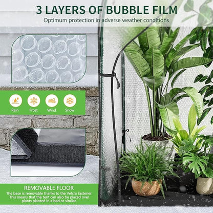 Portable Greenhouse for Outdoors, Green House Tent with Durable Bubble Film Cover and Zippered Door,Walk-in Mini Green House with Removable Mat for Indoor Outside Protecting Plant,59x59x75 Inch