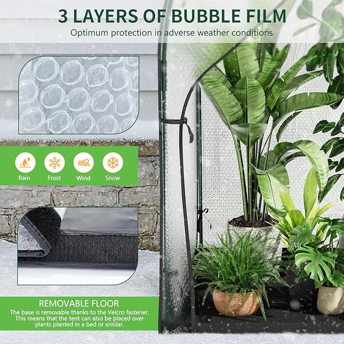 Portable Greenhouse for Outdoors, Green House Tent with Durable Bubble Film Cover and Zippered Door,Walk-in Mini Green House with Removable Mat for Indoor Outside Protecting Plant,47x47x71 Inch