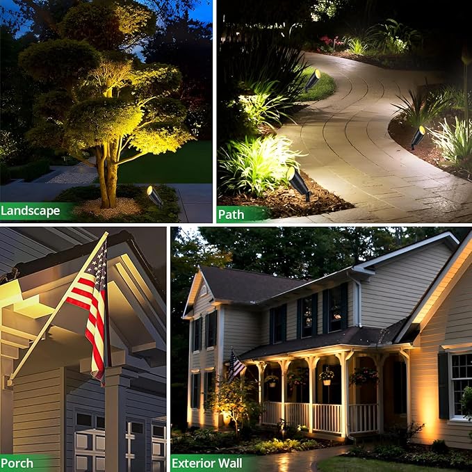 wowlite Matte Black Aluminum Outdoor Spot Lights with 4 Light Bulbs, 5W 2700K Warmlight 12V Low Voltage Landscape Lighting Fixture, IP65 Waterproof LED Uplights for Garden Courtyard Pathway, 4 Pack