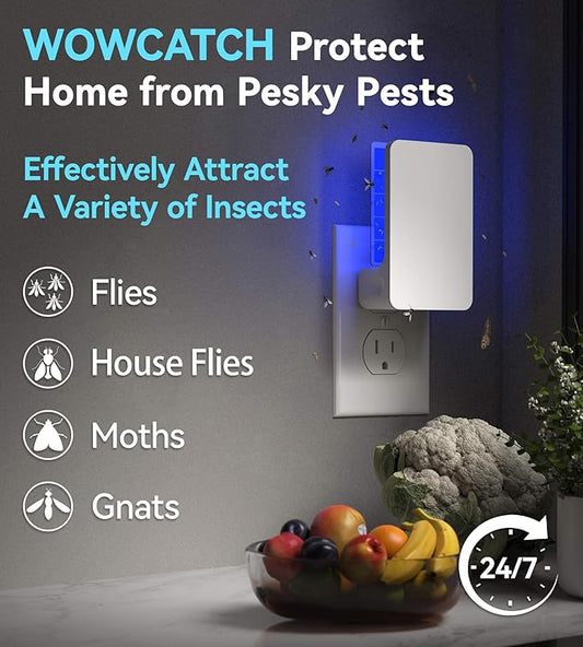Innovative Double-Sided Flying Insect Trap for House Indoor, Plug-in Light Bug Catcher Killer for Flies, Fruit Fly, Gnats, Mosquito, Moths, Best Home Sticky Traps for Indoors Pest Control