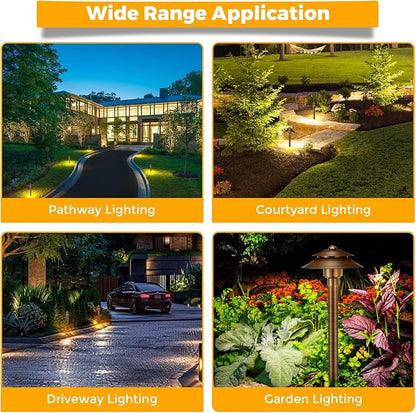 Gardencoin Solid Brass Low Voltage Landscape Pathway Lights (6'' Shade 2-Tier, 19'' Tall), 12V AC/DC LED Heavy Duty Path Lighting Outdoor Wired, Waterproof Bronze Walkway Light Without G4 Bulb,12 Pack