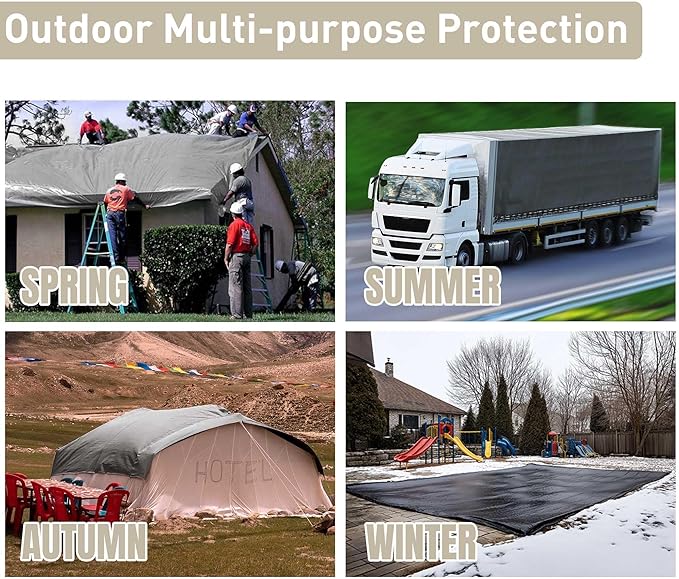 Yescom 10x15ft Heavy Duty Reinforced Poly Tarp 10-mil Waterproof Tarpaulin Ground Sheet Camping Tent Cover with Eyelets Reversible Silver Black Tarps