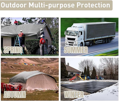 Yescom Large Tarps Waterproof 10 Mil Heavy Duty Reinforced Poly Outdoor Tarp 20' x24' with Grommets for Outdoor Camping Tent Boat Silver & Black