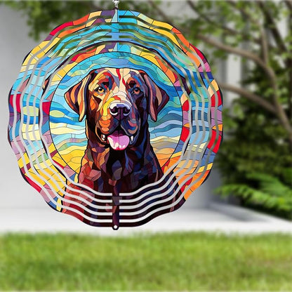 Labrador Retriever Wind Spinner Pet Dog Memorial Gifts 3D Metal Kinetic Hanging Wind Sculpture Spinners for Yard and Garden Indoor Outdoor Window Garden Decoration 8 Inch (Labrador Retriever 1)