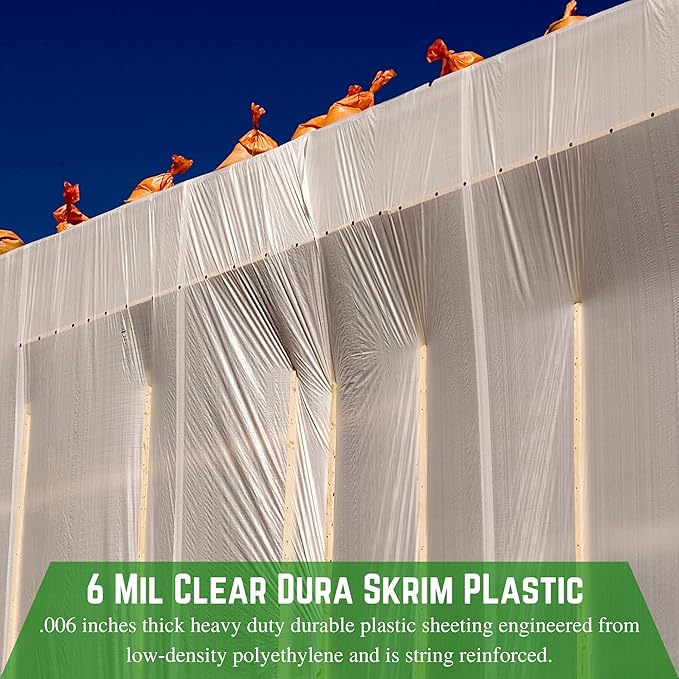 Farm Plastic Supply - Dura Skrim String Reinforced Clear Plastic Sheeting - 6 Mil - (12' x 100') - Reinforced Poly Film Tear Resistant, Weatherproof, Vapor Barrier Polyethylene Roll for Construction