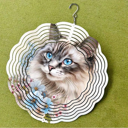 10 Inch Cat Wind Spinner, 3D Stainless Steel Hanging Kinetic Wind Sculpture Gifts for Garden Decor Yard Art Indoor Outdoor Window Porch Front Door Decoration