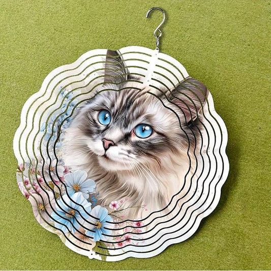 10 Inch Cat Wind Spinner, 3D Stainless Steel Hanging Kinetic Wind Sculpture Gifts for Garden Decor Yard Art Indoor Outdoor Window Porch Front Door Decoration