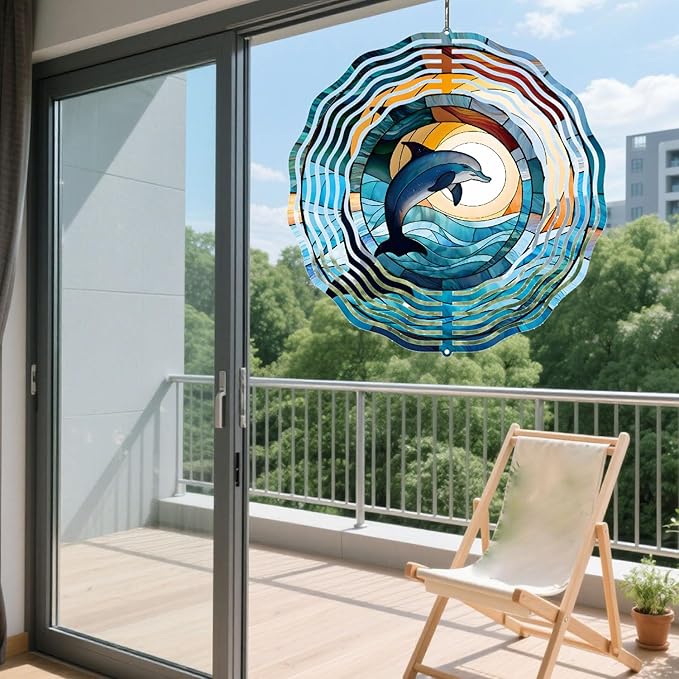 Metal 3D Wind Spinners Outdoor Dolphin Decorations Hanging, Festive Gifts for Women Mom Grandma, 25cm/ 9.84in 3D Wind Spinners for Garden Decor for Patio,Yard,Outdoor