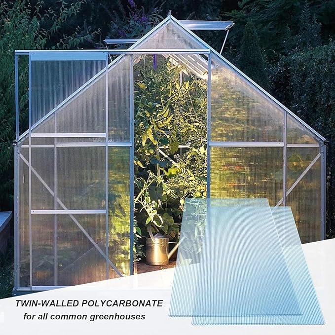28 Pcs Polycarbonate Greenhouse Panels, 4' x 2' x 0.15'' Twin-Wall Panels, UV Protected Reinforced Clear Sheets for Greenhouse, Outdoor, Plant Stand Roof (28)