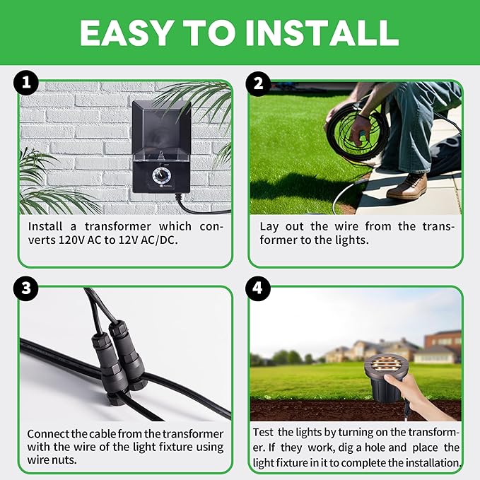 Ground Well Lights Kit, 12 Pack Landscape Low Voltage Inground Lights and 200W Transformer and 250FT Cable and 40 Wire Connectors, Outdoor Waterproof IP67 Aluminum for Backyard Wall 6W 350LM