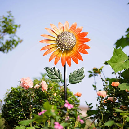 Sunflower Wind Spinner,Garden Windmills and Spinners for Yard,Metal Flowers for Outside,Metal Kinetic Wind Sculptures, 12.8 * 57 Inches
