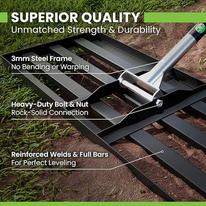 Gardease Lawn Leveling Rake 30" x 10" - Heavy Duty Professional Grade Reinforced Steel Landscape Tool for Soil, Sand & Garden - Superior Strength and Durability
