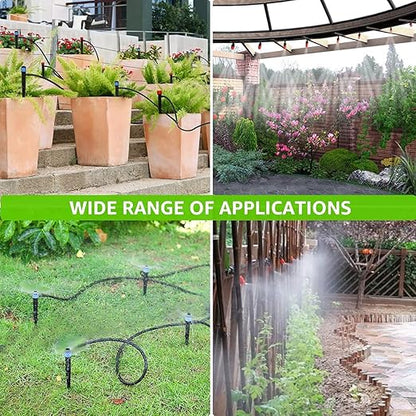 190.2FT Drip Irrigation System for Garden with 32 Nozzles & Emitters, Garden Watering System with 1/2" & 1/4" Tube and Barbed Fittings - Adjustable Sprinklers Kit for Greenhouse, Lawn, Raised Bed