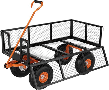 GarveeLife Heavy Duty Steel Garden Cart, 500 LBS Capacity 3 in 1 Pullable Garden Wagon with 10 in Wheels, for Gardening Soil, Tools, and Plant Transport