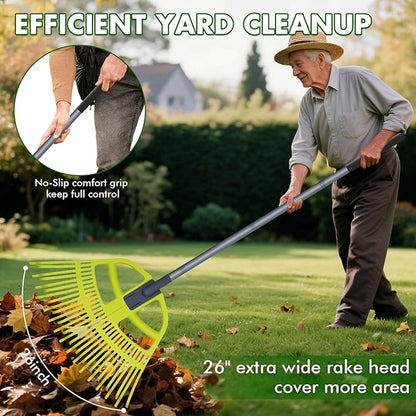 2 in 1 Garden Leaf Rake & Leaf Scoops, Adjustable Leaf Rake for Lawns with Grabber, Hand Rakes for Picking Up Leaves,Pine Needles, Gravel
