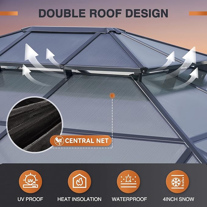 12 Ft. W X 10 Ft. D Aluminum Patio Hardtop Gazebo