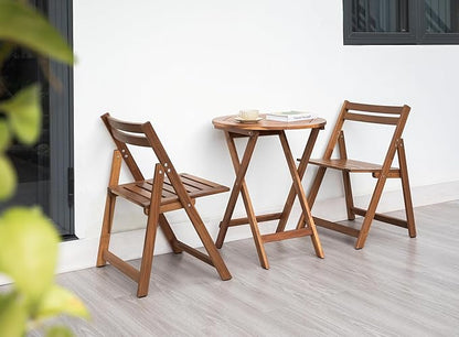 Acacia Wooden Chairs Set of 2, Folding Waterproof Small Patio Chairs with Waterproof and UV Coating, Indoor Outdoor Bistro Set for Garden Balcony Patio Lawn Living Room