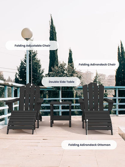 KINGYES Folding Adirondack Ottomans Set of 2 for Adirondack Chair, Black