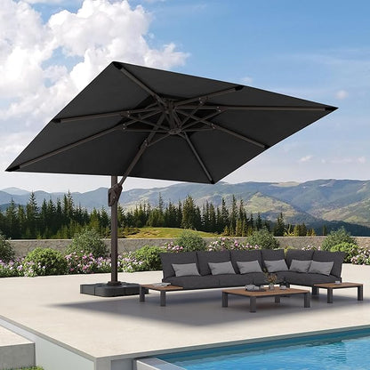 9' X 12' Cantilever Patio Umbrella 360°Rotation Rectangular Outdoor Large Offset Umbrellas Double Top Heavy Duty Windproof for Garden Deck Pool Backyard, Grey